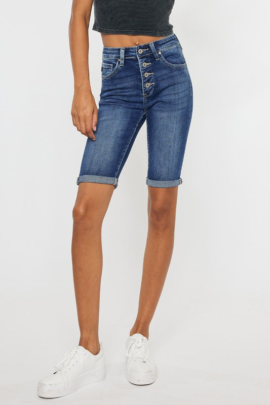 High Rise Cuff Bermuda Jeans